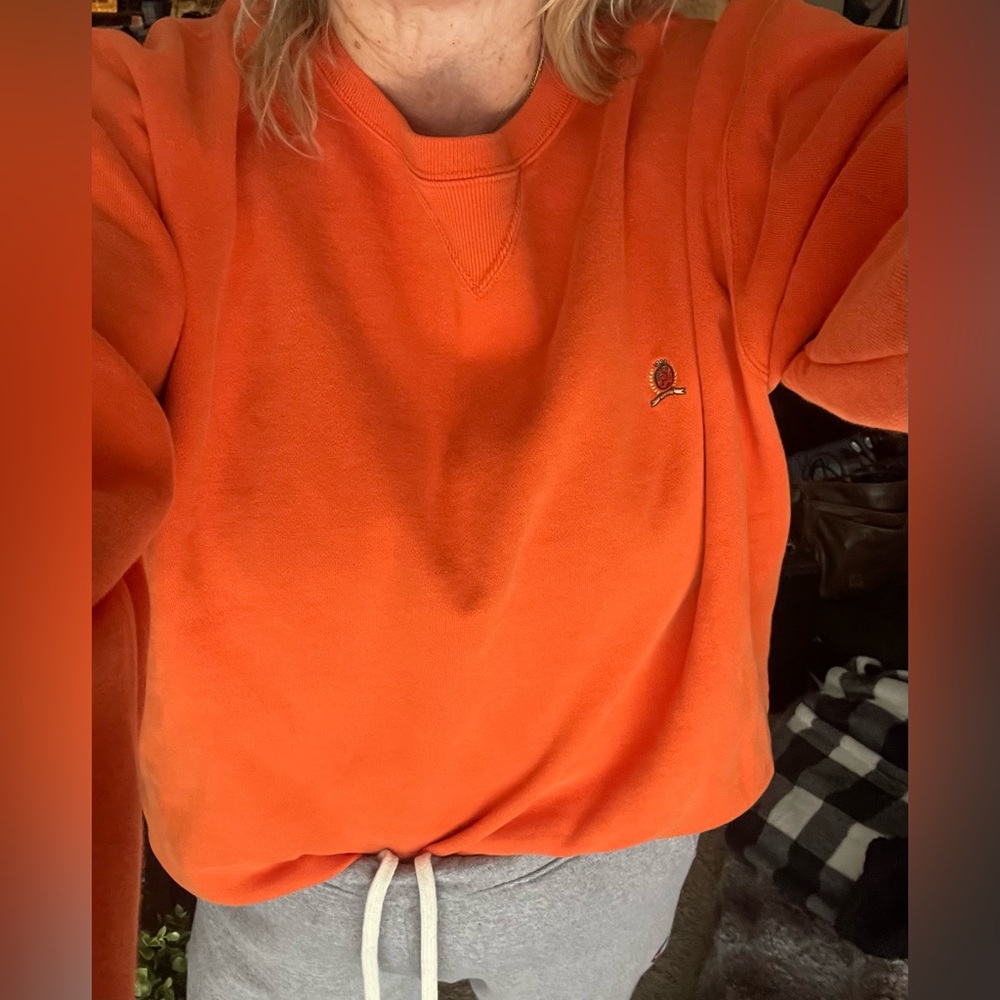 Tommy Hilfiger Faded Vintage Orange Sweatshirt Oversized Womens XL Y2K